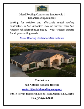 Metal Roofing Contractors San Antonio | Reliableroofing.company