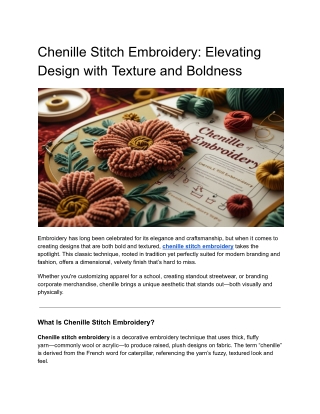 Chenille Stitch Embroidery_ Elevating Design with Texture and Boldness