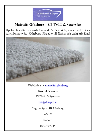 Mattvätt Göteborg  Ck Tvätt & Syservice