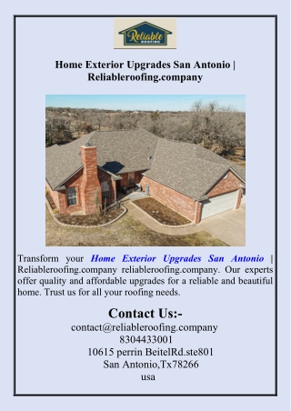 Home Exterior Upgrades San Antonio  Reliableroofing.company