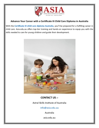 Advance Your Career with a Certificate III Child Care Diploma in Australia