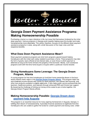 Georgia Down Payment Assistance Programs JUNE