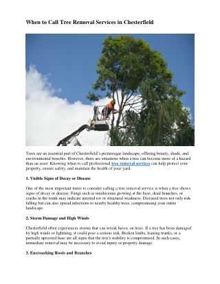 When to Call Tree Removal Services in Chesterfield