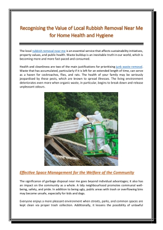 Recognising the Value of Local Rubbish Removal Near Me for Home Health and Hygiene