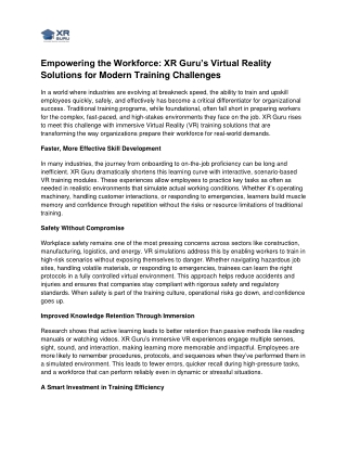 Empowering the Workforce XR Guru’s Virtual Reality Solutions for Modern Training Challenges