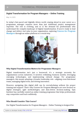 Digital Transformation for Program Managers – Online Training