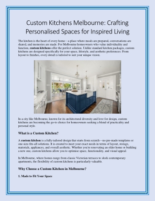 Custom Kitchens Melbourne Crafting Personalised Spaces for Inspired Living