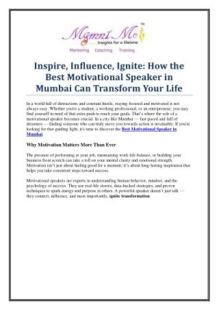 Inspire Change with the Best Motivational Speaker in Mumbai – Management Me
