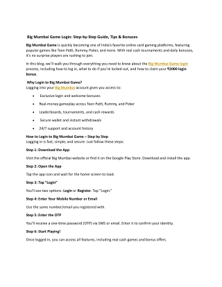 Big Mumbai Game Login