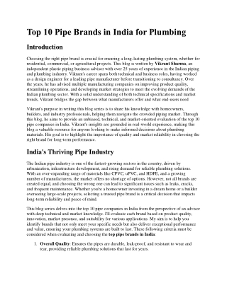 Top 10 Pipe Brands in India