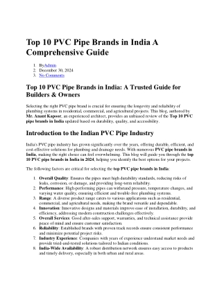 Top 10 PVC Pipe Brands in India