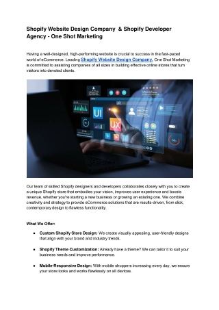 Shopify Website Design Company  & Shopify Developer Agency - One Shot Marketing