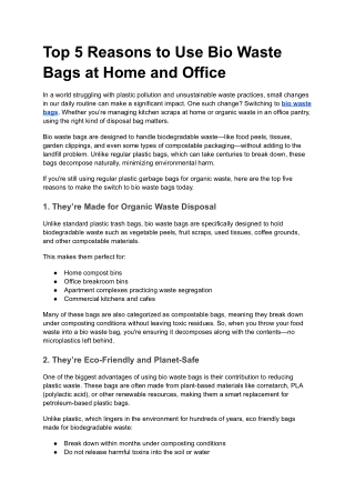 Top 5 Reasons to Use Bio Waste Bags at Home and Office