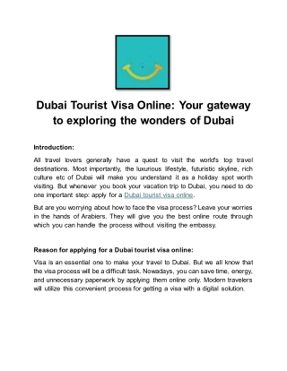 Dubai Tourist Visa Online Your gateway to exploring the wonders of Dubai