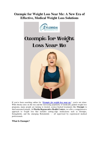 Ozempic for Weight Loss Near Me A New Era of Effective Medical Weight Loss Solutions