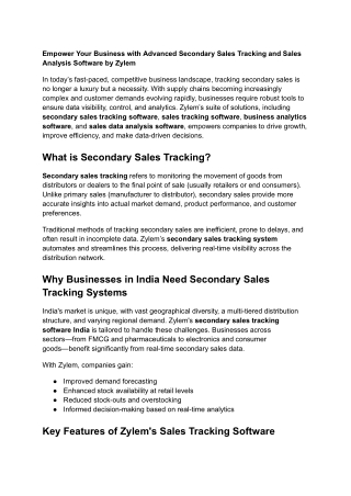 Advanced Secondary Sales Tracking and Sales Analysis Software by Zylem