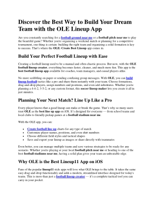 Discover the Best Way to Build Your Dream Team with the OLE Lineup App