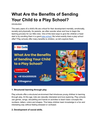 What Are the Benefits of Sending Your Child to a Play School?