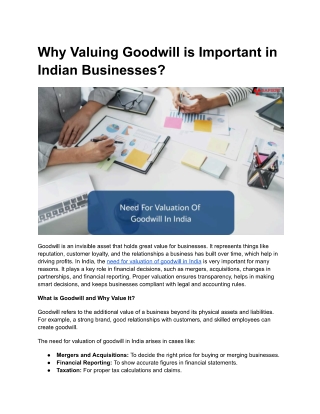 Need for valuation of goodwill in India