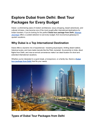 Dubai tour package from Delhi