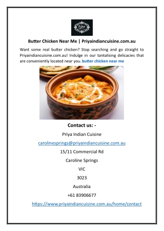 Butter Chicken Near Me | Priyaindiancuisine.com.au