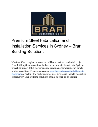 steel fabrication and installation in sydney