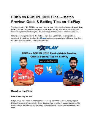 PBKS vs RCK IPL 2025 Final – Match Preview, Odds & Betting Tips on 11xPlay