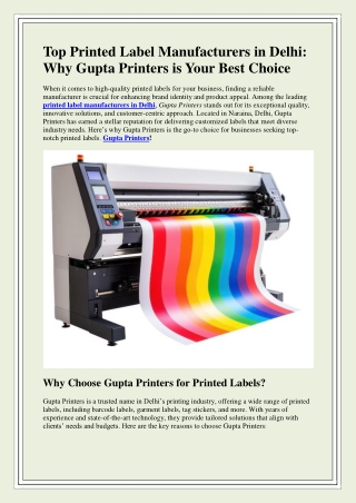 Top Printed Label Manufacturers in Delhi