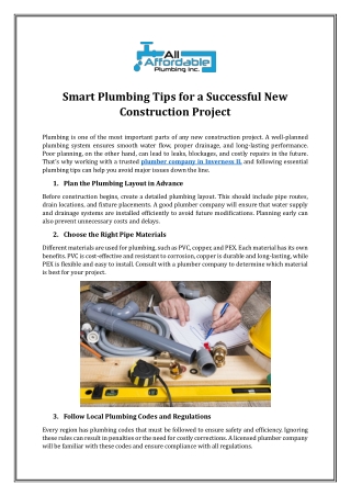 Smart Plumbing Tips for a Successful New Construction Project