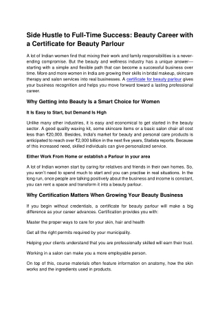 Side Hustle to Full-Time Success: Beauty Career with a Certificate for Beauty