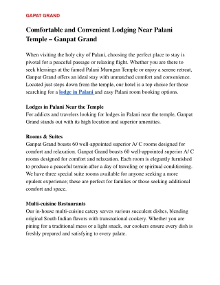 Comfortable and Convenient Lodging Near Palani Temple – Ganpat Grand