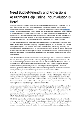 Need Budget-Friendly and Professional Assignment Help Online? Your Solution is H