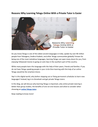 Reasons Why Learning Telugu Online With a Private Tutor is Easier