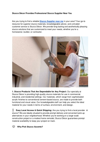 Stucco Décor Provides Professional Stucco Supplier Near You