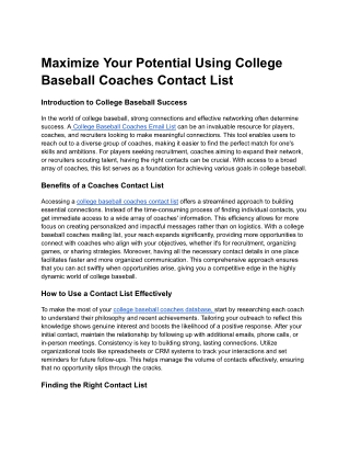 Maximize Your Potential Using College Baseball Coaches Contact List