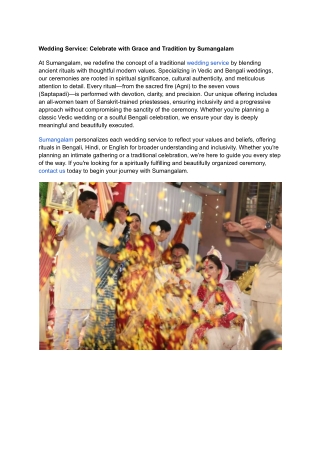 Wedding Service: Celebrate with Grace and Tradition by Sumangalam