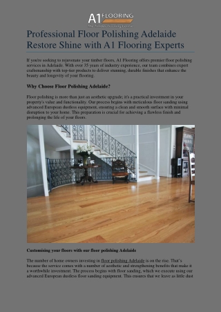 Floor Polishing Adelaide Restore Shine with A1 Flooring Experts