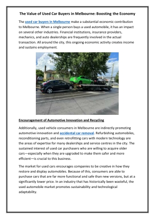 The Value of Used Car Buyers in Melbourne Boosting the Economy