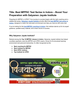 Best MPPSC Test Series in Indore at Satyamev Jayate Institute