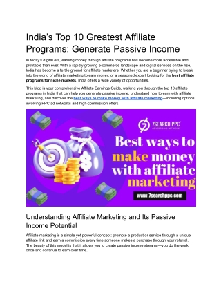 India’s Top 10 Greatest Affiliate Programs: Generate Passive Income