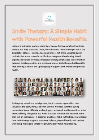 Health Benefits of Smile Therapy- Smiling Faces Worldwide