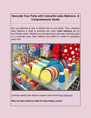 Decorate Your Party with Colourful Latex Balloons: A Comprehensive Guide