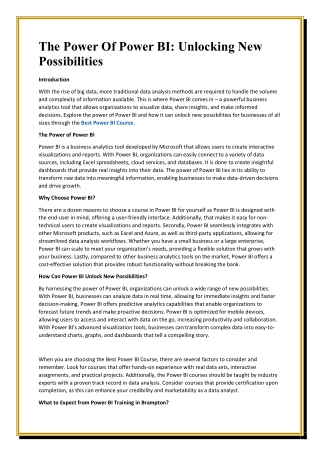 The Power Of Power BI Unlocking New Possibilities