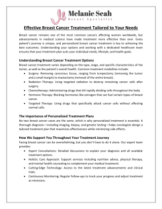 Effective Breast Cancer Treatment Tailored to Your Needs