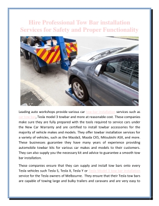 Hire Professional Tow Bar installation Services for Safety and Proper Functionality