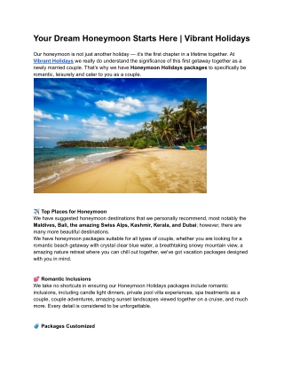 Your Dream Honeymoon Starts Here | Vibrant Holidays