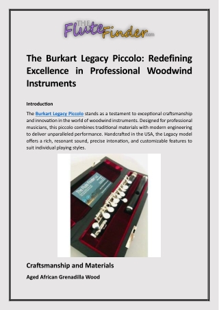The Burkart Legacy Piccolo Redefining Excellence in Professional Woodwind Instruments