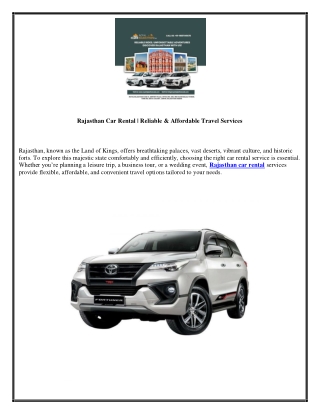 Rajasthan Car Rental | Affordable & Comfortable Car Hire