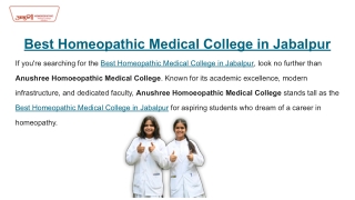 Best Homeopathic Medical College in Jabalpur
