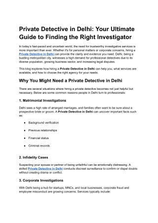Private Detective in Delhi